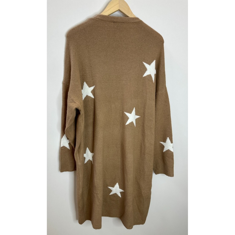 NEW EVANS Starry Camel Star Print Longline Open Front Cardigan Plus Size 20 - Picture 9 of 10